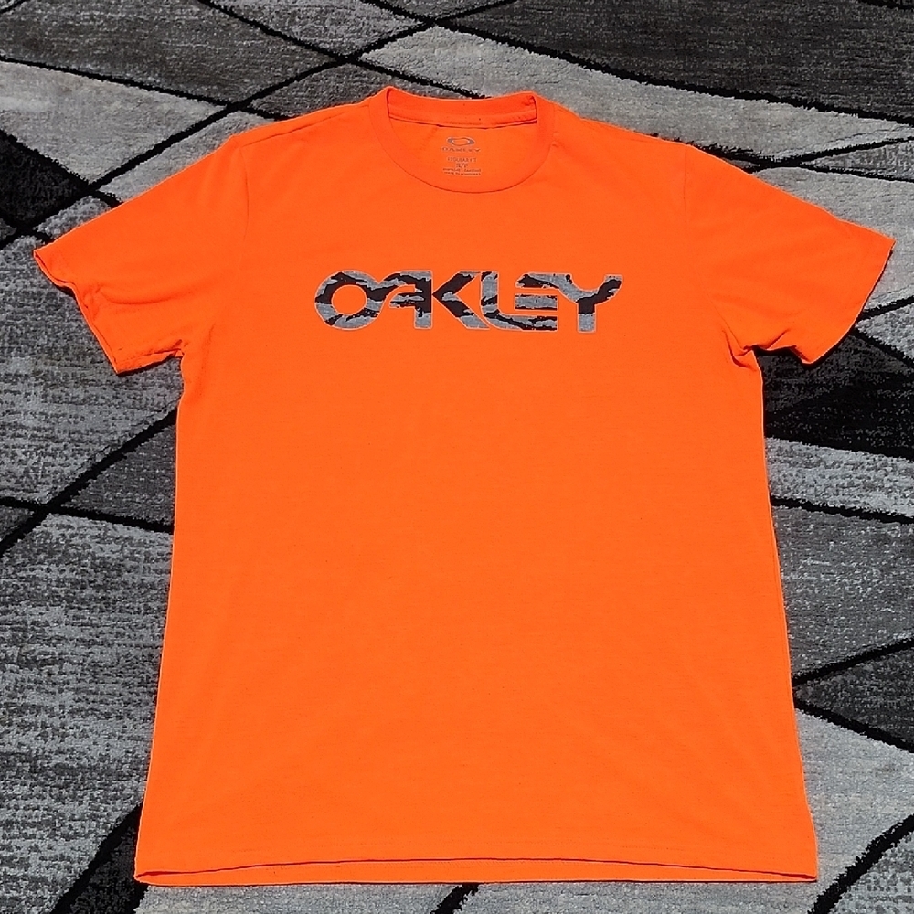 OAKLEY HYDROLIX NEON ORANGE CAMO LOGO REGULAR-FIT CREW-NECK TEE-SHIRT